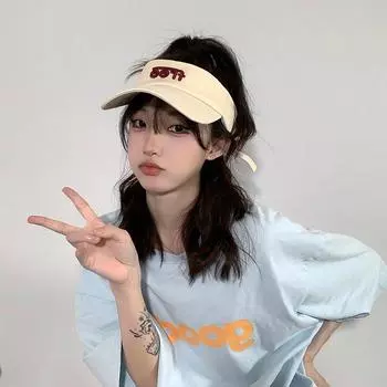 Модный бренд ins письмо пустой цилиндр женская летняя солнцезащитная спортивная бейсболка топлес можно завязать конский хвост кепка Adjustable FREE empty roof бежевый