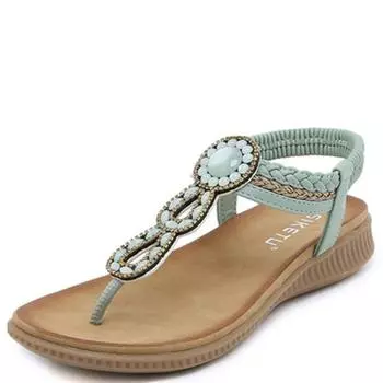 модный бренд новинка мода бохо плоские сандалии женские туфли с круглым носком стразы резинка пляж море праздник зеленый 41 42 36 чёрный