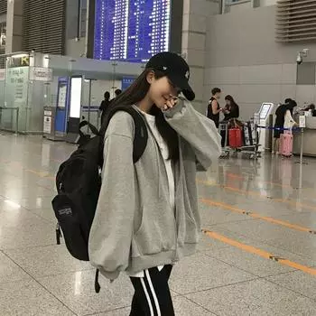 Модный бренд осень новый свитшот с капюшоном женская тонкая с короткими рукавами и длинными рукавами в корейском стиле свободная куртка на молнии кардиган M