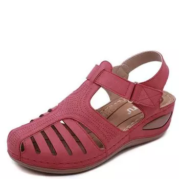 Модный бренд, повседневные, лето 2024, ретро-сандалии на танкетке с закрытым носком, женские швейные нитки, пряжка, крючок, петля, средний каблук, нескользящие, мягкие 36 чёрный