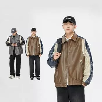 Модный бренд PU кожа мотоцикл кожа мужская осень зима новый американский уличная цветной лацкан повседневная куртка куртка L