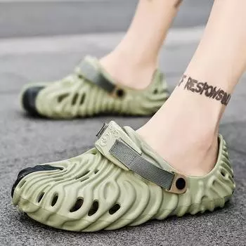 Модный бренд с такими же отверстиями, мужская летняя повседневная верхняя одежда 2025 года, нескользящие сандалии на толстой подошве, пляжная сумка, тапочки для головы 38