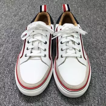 Модный бренд Tb из натуральной кожи, мужские кроссовки из коровьей кожи, лоскутные кроссовки на шнуровке, весна-осень, повседневная белая повседневная обувь 39 белый