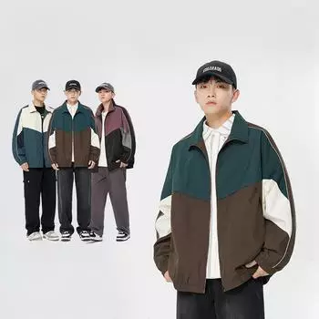 Модный бренд в американском стиле ретро, контрастный цвет, воротник-стойка, мужская и женская куртка, новый осенний свободный тренд, повседневное пальто для пары M