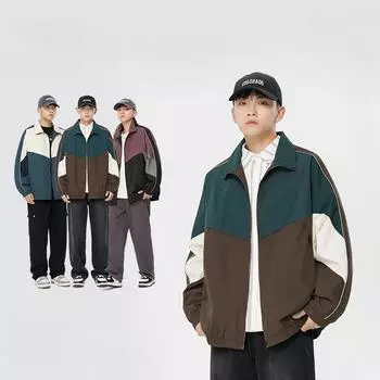 Модный бренд в американском стиле ретро, контрастный цвет, воротник-стойка, мужская и женская куртка, новый осенний свободный тренд, повседневное пальто для пары M