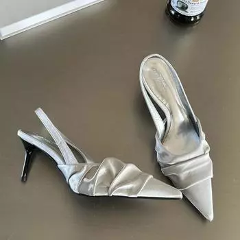 Модный бренд женские туфли с открытой пяткой модные весенние новинки модные женские туфли на высоком каблуке элегантные босоножки с острым носком на среднем каблуке 37 абрикосовый