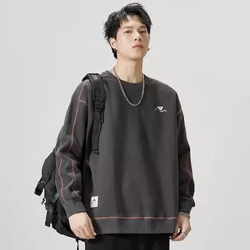 Модный брендовый американский свитер с круглым вырезом, мужской свободный мужской повседневный бархатный топ с длинными рукавами, мужская одежда M темно-серого