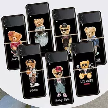 Модный брендовый чехол Bear для Samsung Galaxy Z Flip 4 3 5G, черный твердый чехол ZFlip 4 3, роскошный противоударный бампер Samsung Z Flip 3