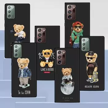 Модный брендовый чехол для телефона с медведем для Samsung Galaxy Note 20 Ultra 10 Lite 9 8 S22 Plus M31 M30s M11 M12 M21, черный мягкий чехол из ТПУ Samsung Note 8