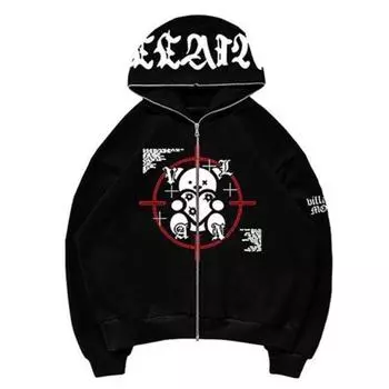 Модный брендовый кардиган с буквенным принтом и свободной толстовкой на молнии в европейском и американском стиле для мужских и женских свитеров S чёрный