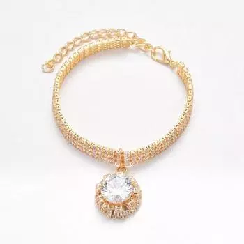 Модный бриллиантовый кулон для питомца, ожерелье для аксессуаров, кошек, собак, блестящий кристаллический ошейник, подходящий для шлейки для маленьких собак и кошек S(19.5CM) розового золота