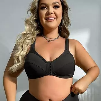 Модный бюстгальтер большого размера, новая передняя пряжка без нижнего белья со стальным кольцом, сексуальный бесшовный бюстгальтер с полной чашкой по системе «все включено». XL чёрный