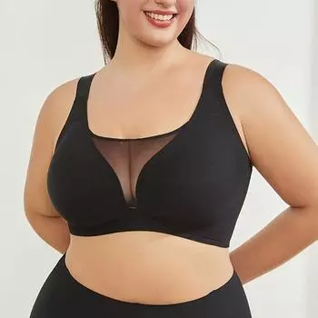 Модный бюстгальтер с полной чашкой размера плюс, удобное бесшовное сетчатое нижнее белье для большой груди XL чёрный