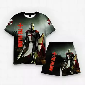 Модный быстросохнущий мужской комплект с короткими рукавами и 3D принтом, свободный топ с короткими рукавами и принтом, удобная универсальная футболка