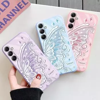 Модный чехол-бабочка для iPhone Samsung A55 A35 S24 S25 Xiaomi Redmi Note 13 Pro 14C Huawei Honor противоударный бампер для телефона матовый чехол с защитой от царапин Samsung Galaxy S9 Plus фиолетовый
