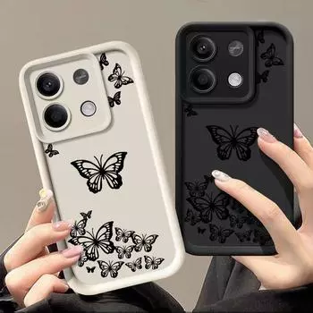 Модный чехол-бабочка для телефона Xiaomi 13T 11T Pro Poco F6 Pro X6 M6 X5 Pro Redmi Note 13 12 11 10 Pro Max противоударный мягкий матовый силиконовый чехол Xiaomi 13T / 13T Pro чёрный