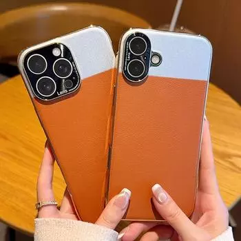 Модный чехол Desert Moon для iPhone 16 Pro Max 15 Plus – золотая гальваническая рамка, контрастный дизайн из искусственной кожи, защита камеры iPhone 15 золотой