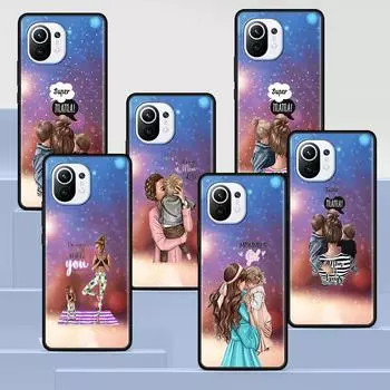 Модный чехол для мамы и ребенка с черными каштановыми волосами для Xiaomi Mi 11 Ultra 11T 10T 9T Pro Note 10 A2 9 8 Lite A3 CC9E 10S, мягкий чехол для телефона Xiaomi 11T(11T Pro)