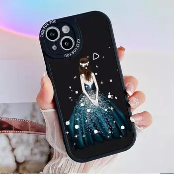Модный чехол для платья принцессы с принтом, гибкий, мягкий силиконовый, милый женский чехол для школьницы, полная задняя крышка для iPhone, Samsung, Xiaomi, Redmi iPhone 6 чёрный