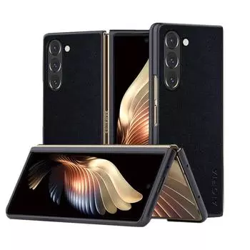 Модный чехол для Samsung Galaxy Z Fold 6 5 4 Fold3 5G простой легкий однотонный текстильный кожаный чехол для чехла fold6 Fold3 чёрный