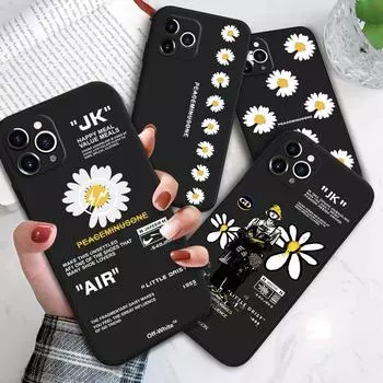 Модный чехол для телефона Daisy для IPhone 14 13 12 11 Samsung Galaxy S23 S22 A52 A52S, мягкий, полная защита, квадратный жидкий силиконовый черный чехол iPhone 13 Mini