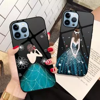 Модный чехол для телефона для девочек Iphone 14 13 11 12 Pro Max Mini Xs Xr X 7 8 6s Plus Se 2022, защитная задняя крышка из закаленного стекла For iphone 6S Plus