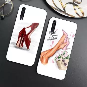 Модный чехол для телефона на высоком каблуке для девочек Samung A32 A51 A52 ПРИМЕЧАНИЕ 10 20 S10 S20 S21 S22 Pro Ультра черный стеклянный чехол для телефона из поликарбоната Samsung S22