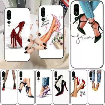 Модный чехол для телефона на высоком каблуке для Huawei P50 P40 P30 Pro Lite P Smart 2021 2019 Magic 3, мягкий черный чехол для телефона Huawei P50