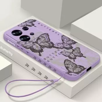 Модный чехол для телефона с бабочкой для Xiaomi Poco X6 F6 X5 Pro 13T 12T Mi 11 Lite Redmi Note 13 12 Pro 11 10 Pro Max, противоударный мягкий ТПУ с чехлом на шнурке Redmi Note 13 4G чёрный