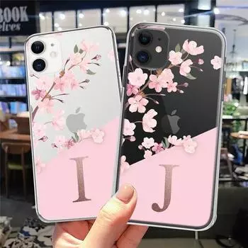 Модный чехол для телефона с буквами от A до Z, розовый персиковый цветок, для iPhone 11 12 Pro Max 7 8 Plus XS Max X XR, прозрачный мягкий чехол iPhone XR
