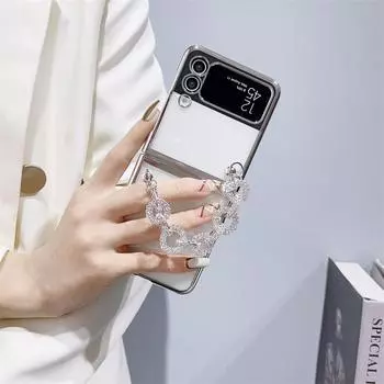 Модный чехол для телефона с цепочкой и стразами для Samsung Galaxy Z Flip 5 4 3, милый силиконовый чехол с прозрачным покрытием для Z Flip3 Flip4 5G Samsung Z flip 3 белый