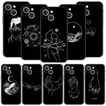 Модный чехол для телефона с черно-белыми линиями для iPhone 13, 15, 14, 12 Mini 11 Pro MAX XR X SE XS 7 8 Plus, черный защитный чехол iPhone 14 Plus
