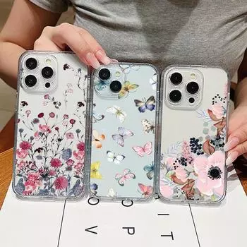 Модный чехол для телефона с цветочным принтом для iPhone 15 14 Pro Max 13 Pro 12 11 XS 8 7, прозрачный противоударный мягкий чехол из ТПУ с цветочным узором iPhone 15