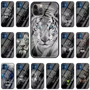 Модный чехол для телефона с изображением льва, волка, тигра для iPhone 11 Pro MAX, чехол для iPhone 12 13 Pro Max XR X XS 7 8 Plus SE, стеклянный корпус iPhone 13