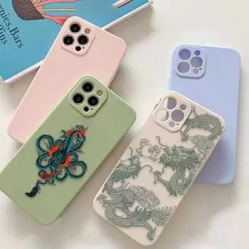 Модный чехол для телефона с карикатурой дракона и животного для iPhone 11 12 13 14 Pro Max 7 8 Plus XR XS SE с прямым краем, жидкий силикагелевый чехол iPhone 14 PM