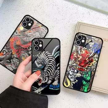 Модный чехол для телефона с китайским тигром и драконом для Iphone Xr Xs X 11 7 6s Plus 8 13 Pro Max 12 Mini 14 Plus Se, крышка из закаленного стекла iPhone 14 Pro Max