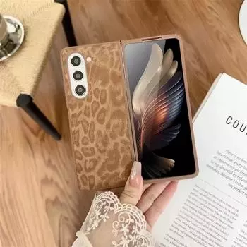 Модный чехол для телефона с леопардовым принтом для Samsung Galaxy Z Fold 6 Fold5 Z Fold 3 4 Z Flip 6 5 4 3 ультратонкий кожаный противоударный чехол For Samsung Z Flip 6 розовый