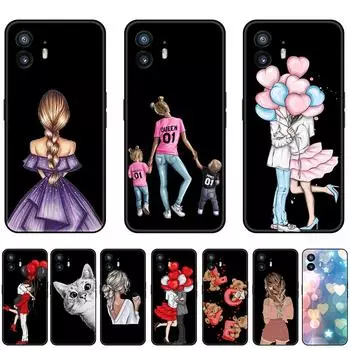 Модный чехол для телефона с милой девушкой for Nothing Phone 2, силиконовый мягкий милый черный чехол for Nothing Phone2, мягкий чехол белый