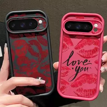 Модный чехол для телефона с принтом красных губ TPU для Google Pixel 9 Pro XL 8 Pro 8A, мягкий, прочный, противоударный, матовый чехол-бампер Google Pixel 9 Pro XL чёрный
