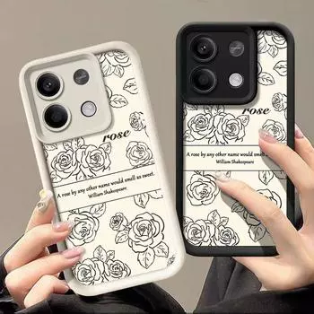 Модный чехол для телефона с принтом роз для Xiaomi 13T 11T Poco F6 X6 X5 Pro Redmi Note 13 12 11 10 Pro, матовый противоударный мягкий защитный чехол из ТПУ для объектива Redmi Note 13 4G чёрный