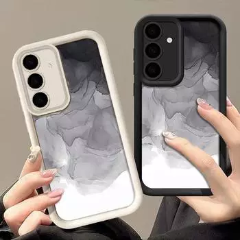 Модный чехол для телефона с рисунком из мраморной текстуры и чернилами из ТПУ для Samsung Galaxy S24 FE S23 S22 Ultra A55 A54 A34 A35 A15 A14, матовый мягкий силиконовый противоударный чехол Samsung S24 чёрный