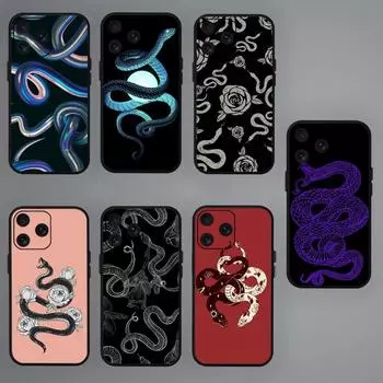 Модный чехол для телефона с рисунком змеи для iPhone Mini 11 12 13 14 15 Pro XS Max X Plus SE XR черный мягкий чехол iPhone15
