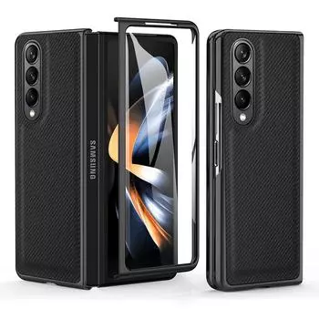Модный чехол из делового углеродного волокна для Samsung Galaxy Z Fold 4 Fold4 5g Fold3 Fold2 Fold 3 2, чехлы из закаленного стекла для экрана for Samsung Z Fold 4 чёрный