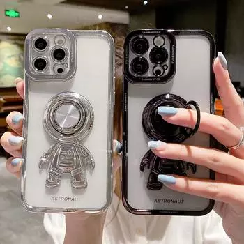Модный чехол-подставка с кольцом на палец астронавтов для Iphone 13 11 12 14 Pro Max Xs Xr X 7 8 14 Plus противоударный чехол-подставка из ТПУ For iPhone 11 Pro синий