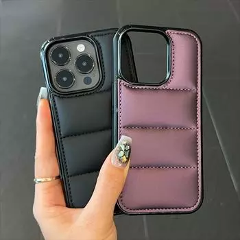 Модный чехол-пуховик для iPhone 15 16 14 Plus 13 12 11 Pro X XR XS Max, мягкий тканевый силиконовый противоударный чехол Funda For iPhone 15 зелёный