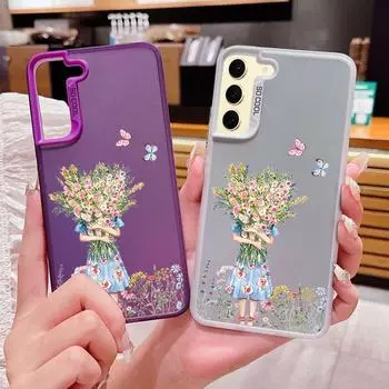 Модный чехол с цветочным принтом бабочек IMD Laser для Samsung S24 Ultra S23 S22 Plus S21 S20 FE A54 A53 A52, защита объектива, ударопрочный жесткий чехол для телефона из ПК Samsung S24 серый