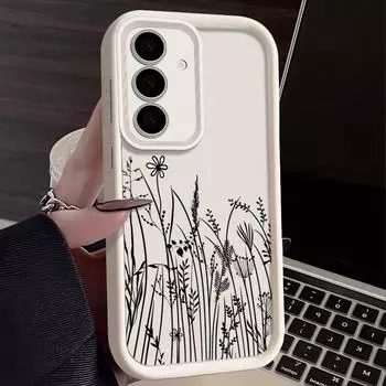 Модный чехол с цветочным принтом для телефона Samsung S24 FE S23 S22 Ultra S21 A55 A35 A54 A34 A53 A52 A14, защитный чехол для объектива из мягкого силикона, противоударный бампер Samsung S24 FE чёрный