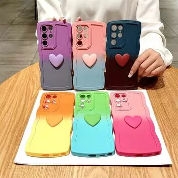 Модный чехол с градиентом 3D Love Heart для Samsung Galaxy S24 S23 Ultra S22 S21 Plus Note 20 Ultra S20 FE, мягкий чехол из ТПУ с фигурной волной For Samsung S20 Plus розовый/ярко-розовый