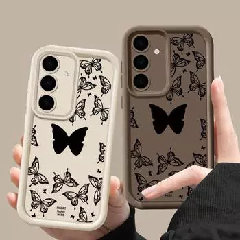 Модный чехол с принтом бабочки для Samsung S24 S23 Ultra S22 S21 Plus S20 FE A55 A54 A53 A52 A35 A34 A15 A14 Мягкий противоударный защитный чехол для телефона с линзами Samsung S24 чёрный
