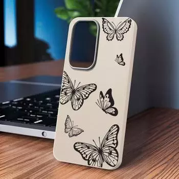 Модный чехол с текстурой из кожи и принтом бабочек для Samsung S25 Ultra S24 FE S23 S22 A56 A55 A36 A35 A16 A54, тонкий матовый противоударный мягкий чехол для телефона из ТПУ Samsung S25 Ultra серый